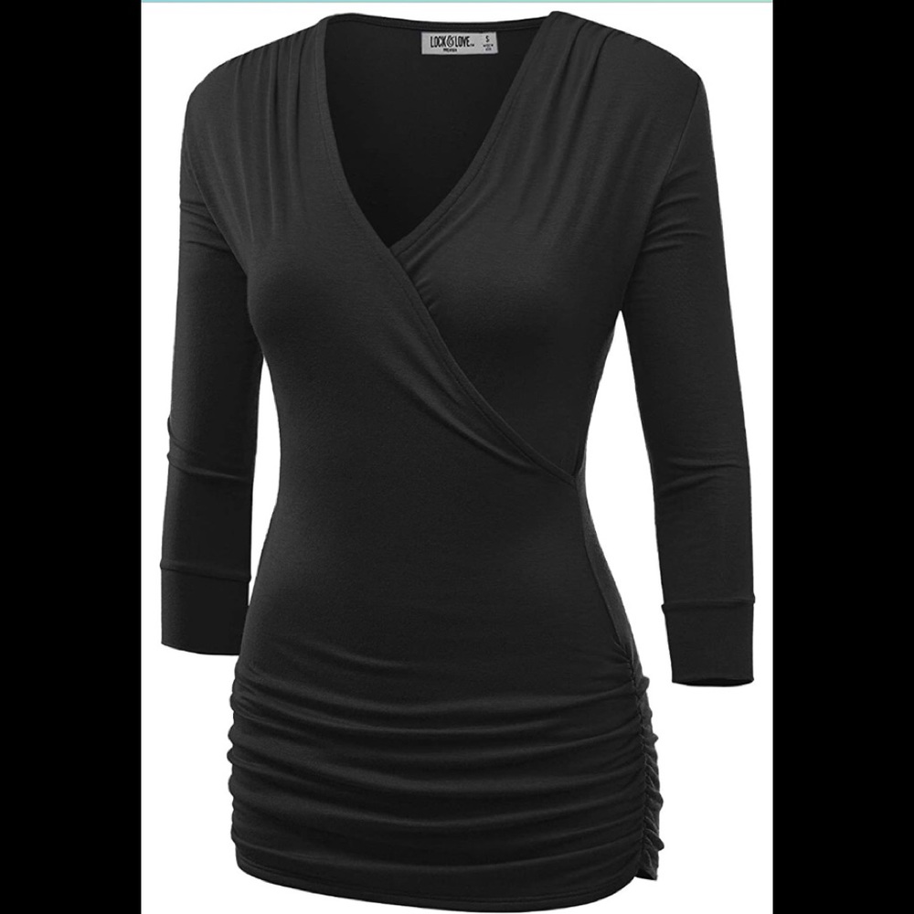 Love and Love 3/4 Sleeve Front Wrap V Neck Top